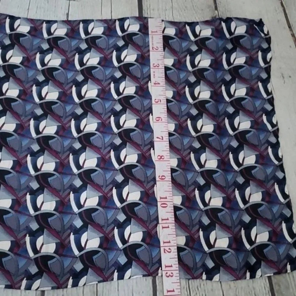 Vintage Oversized Abstract Art Blue Gray Rolled Hem Scarf